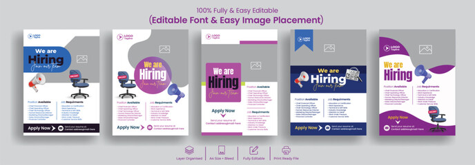 Set of editable print flyer or poster template for Job hiring and recruitment suitable for corporate business promotional flyer leaflet or  book cover design