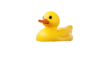 Yellow Rubber Ducky on White Surface. On a White or Clear Surface PNG Transparent Background.