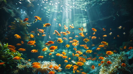 Naklejka na ściany i meble fish, underwater view beautiful Sea , animal under the sea and fish,