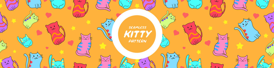 Kawaii Cats vector illustration  Smiling Kitty, cute and round-faced cat