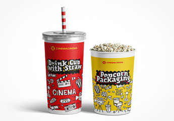 Popcorn And Drink Cup Packaging Mockup