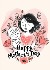 Mother and Child - Mother's Day Illustration for Cards and Gifts.