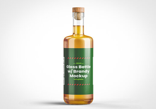 Glass Bottle With Brandy Mockup