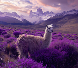 llama in the andes, generative ai - obrazy, fototapety, plakaty