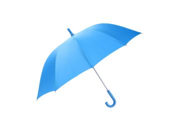 Open Blue Umbrella on White Background. On a White or Clear Surface PNG Transparent Background.