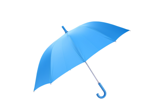 Open Blue Umbrella on White Background. On a White or Clear Surface PNG Transparent Background.