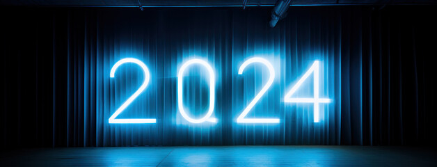 2024 neon word on dark room