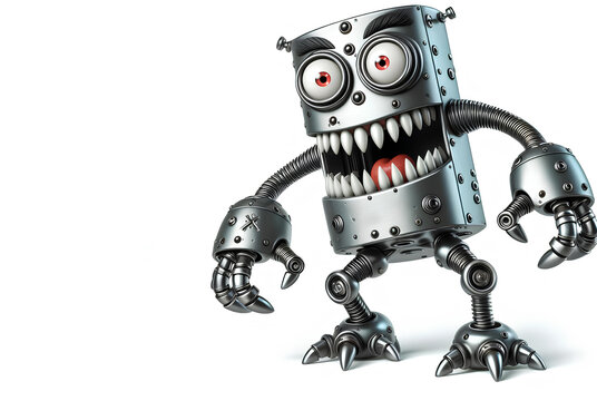 funny robot character on white background with copy space