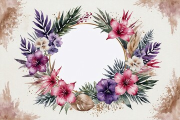 watercolor wedding pastel purple, beige and pink flowers wreath - obrazy, fototapety, plakaty