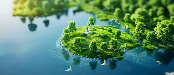 Naklejka premium Aerial view of a small island with a body of water in the background