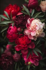Close-up of blooming peony flowers background. Beautiful floral background