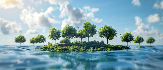A small island with a group of trees in the water