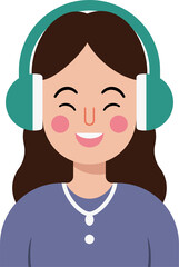 A woman wearing headphones and smiling. music day.