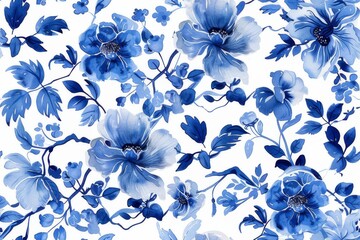 Watercolor Seamless pattern with blue and white - obrazy, fototapety, plakaty