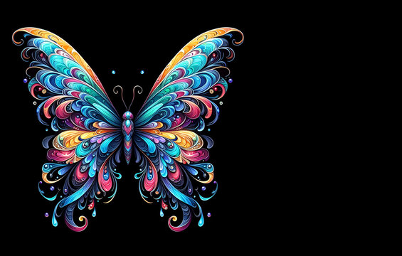 Abstract beautiful fantastic fractal butterfly on a dark background Generative AI
