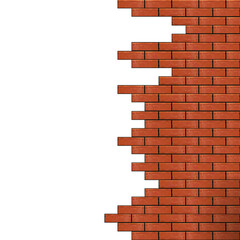 Obraz premium Brick. Destroyed old red brick wall. Textured grunge urban surface. Isolated on white background. Vector illustration.