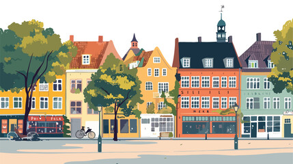 Market Square in Fredericia city Denmark flat vector - obrazy, fototapety, plakaty