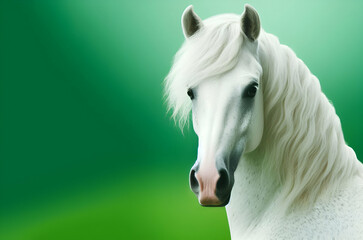A white horse with a black nose and a black nose with green background, generative ai - obrazy, fototapety, plakaty