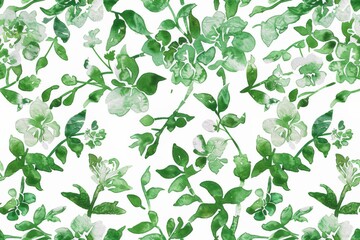 Watercolor Seamless pattern with green and white