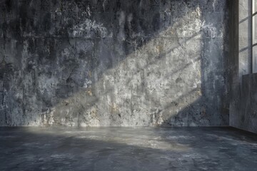 Minimalist Gray Concrete Studio Room, Industrial Backdrop with Textured Wall and Floor, 3D Rendering