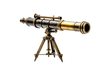 Telescope on Tripod Against White Background. On a White or Clear Surface PNG Transparent Background.