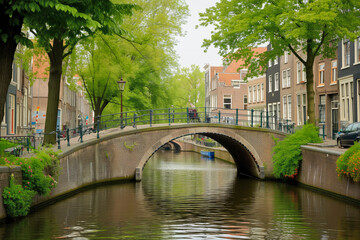 Fototapeta na wymiar Tranquil Canal Scene in Historic European City