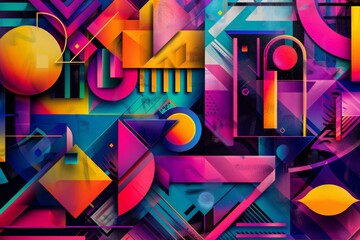 Obraz premium Watercolor abstract geometric background. A bright geometric collage.