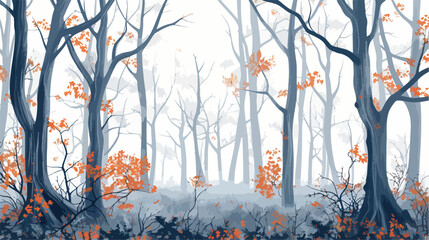 Misty woods in autumn. Halftone with dots flat vector