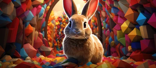 Fototapeten Vibrant Digital Rabbit Freed from Easter Egg in Dynamic Abstract Pop Art Environment © Sittichok