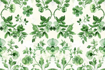 Watercolor Seamless pattern with green and white