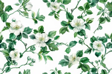 Obraz premium Watercolor Seamless pattern with green and white