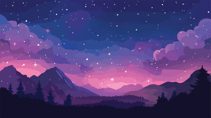 Night sky with stars and nebula flat vector  - obrazy, fototapety, plakaty