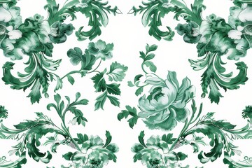 Fototapeta premium Watercolor Seamless pattern with green and white
