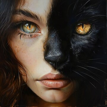 cat woman. Werewolf symbiosis of man and cat. The hidden nature of women walking alone. a symbol of independence. Passion and sexuality, danger and desire.