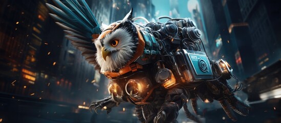 Futuristic Robot Owl Courier Clutching Package in Intricate 3D Digital