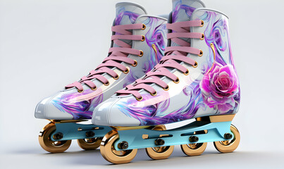 Ice skates on ice. 3d illustration. Blue background