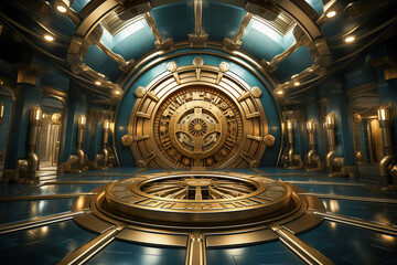 Obraz premium Locked safe, bank. Futuristic style, illustration.