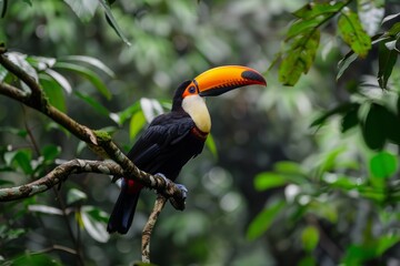 Fototapeta premium A beautiful toucan bird with its colorful beak perched