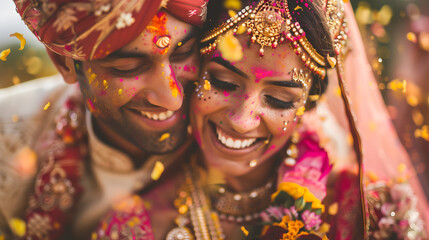 INDIAN BRIDE AND GROOM AT AMAZING HINDU WEDDING CEREMONY.