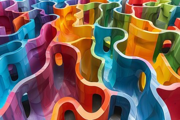 Obraz premium Labyrinth of neon, future retro maze challenge, creative concept, in vibrant shades, perspective angle