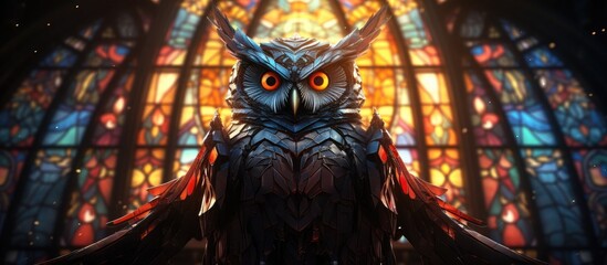 Transcendent Robotic Owl Embodied in Stained Glass Cathedral Masterpiece