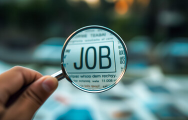 Searching for jobs concept, magnifying glass and classifieds