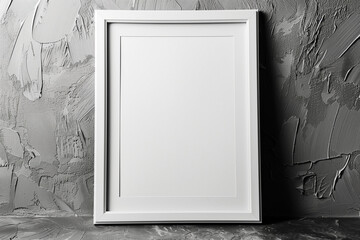 Blank white picture frame on a textured wall for mockup use.