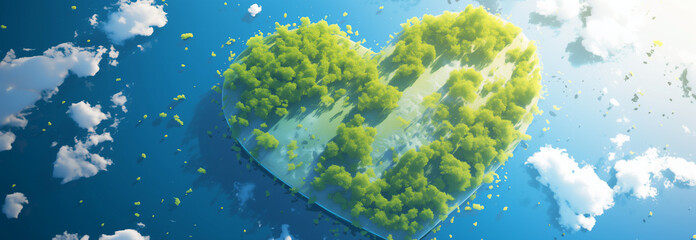 Fototapeta na wymiar Heart-shaped Earth on Blue Background - World Environment Day Banner