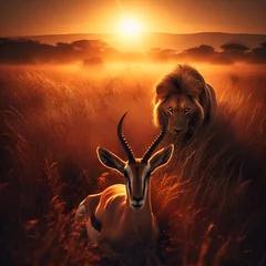Tissu par mètre Antilope Il Leone e la Gazzella