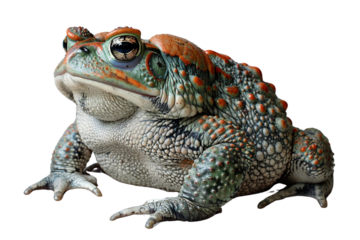 A mystical Gothic toad with warty skin and hypnotic eyes, perched 