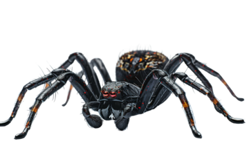 An enigmatic Gothic spider with intricate web patterns and ominous red eyes, crawling