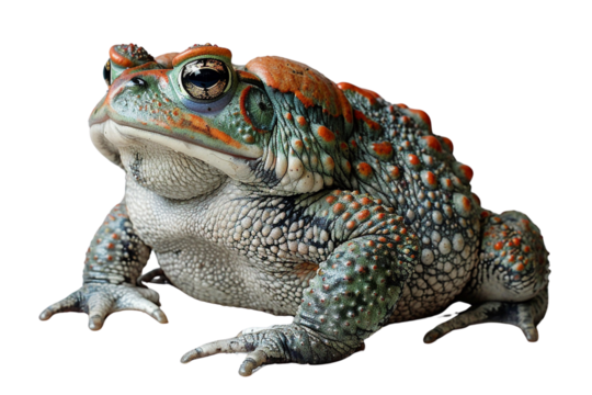 A mystical Gothic toad with warty skin and hypnotic eyes, perched 