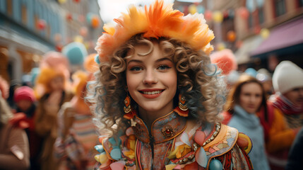 Fototapeta premium Joyful woman in festive carnival attire