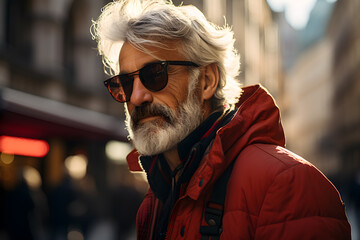 Stylish older man in a winter cityscape